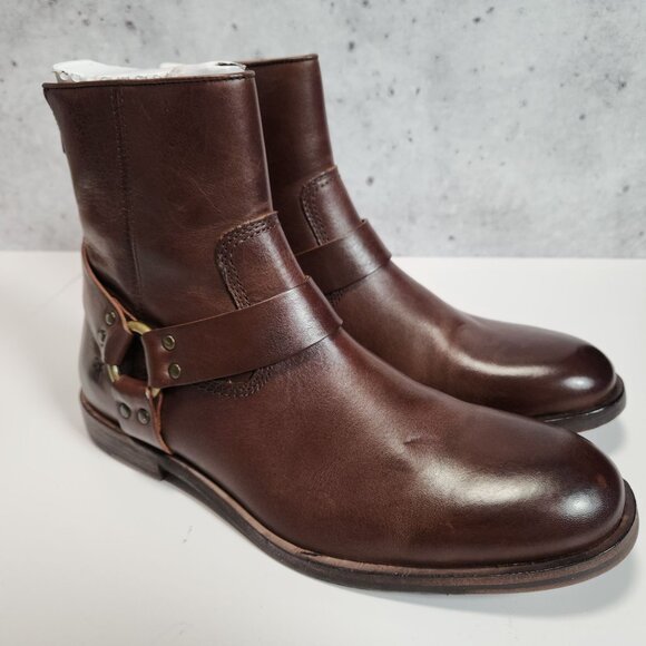 FRYE Sam Harness Mens Boots 8M Dark Brown Leather Mid-Calf Back Zipper - Picture 9 of 16
